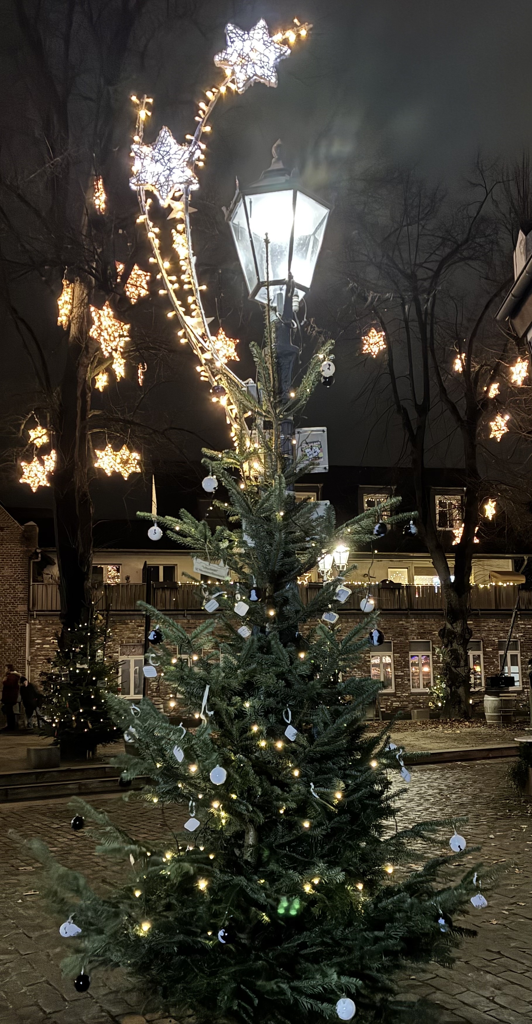 Ein Bild des geschmückten und beleuchteten Weihnachtsbaums